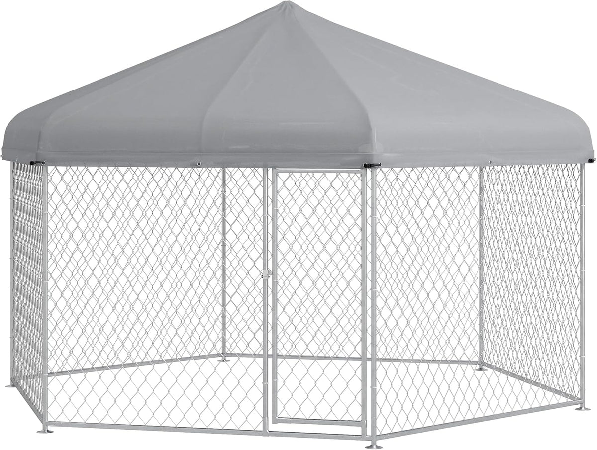 13.4' x 11.5' x 8.8' Dog Kennel Outdoor Dog Run with Waterproof Roof, Lockable Door, Silver H681012