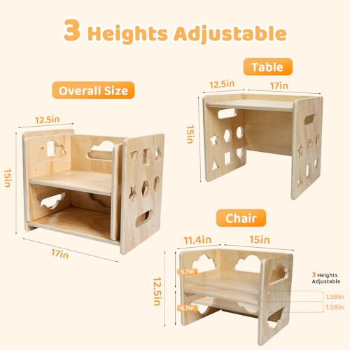 Wooden Toddler Table and Chair Set with Blackboard, 3 Heights Adjustable C351485