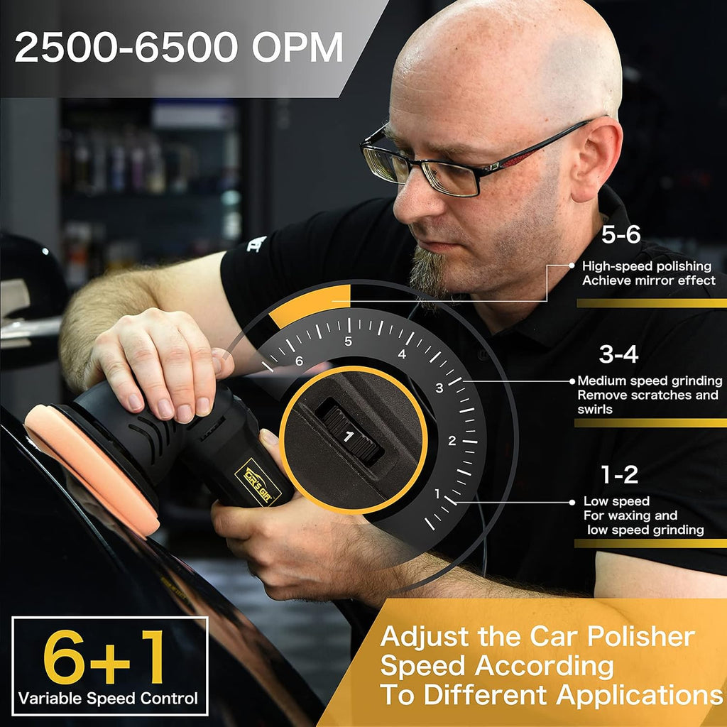 5 inch Random Orbital Dual Action Polisher with 6 Polishing Pads V21601