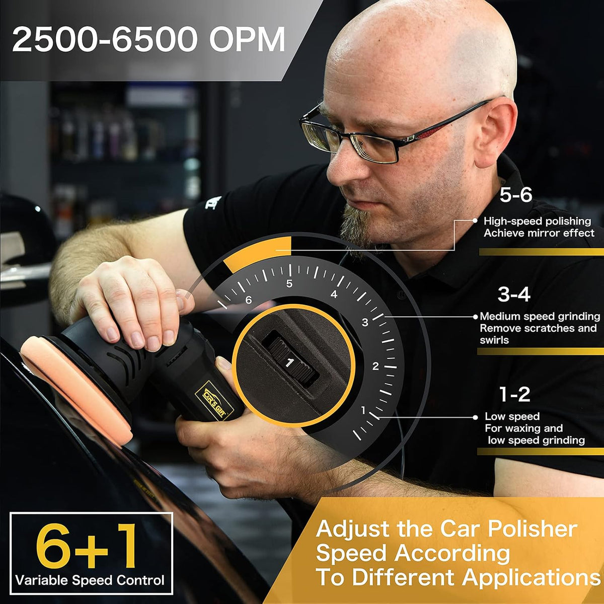 5 inch Random Orbital Dual Action Polisher with 6 Polishing Pads V21601