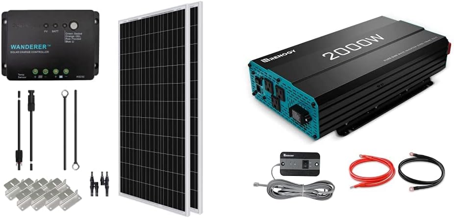 200 Watt 12 Volt Monocrystalline Solar Panel Starter Kit with 2 Pcs 100W Panel and 30A PWM Charge Controller D325