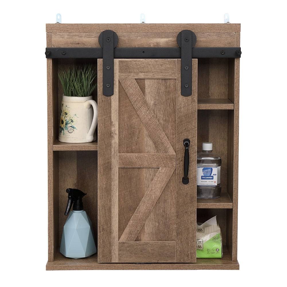 Grey Sliding Barn Door Cabinet TV Stand J752678