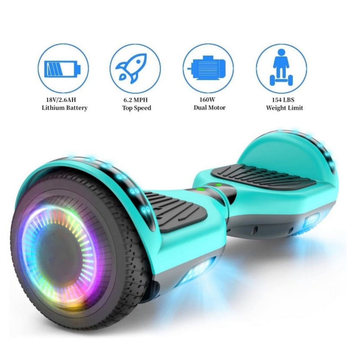 6.5 inch Off-Road All Terrain Hoverboard with LED Flash Wheels, Green Gray D9044