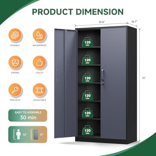 Black Metal Garage Storage Cabinet with Lock E229399