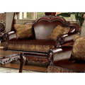 Loveseat with 2 Pillows - Brown PU & Chenille, Cherry Oak T8823