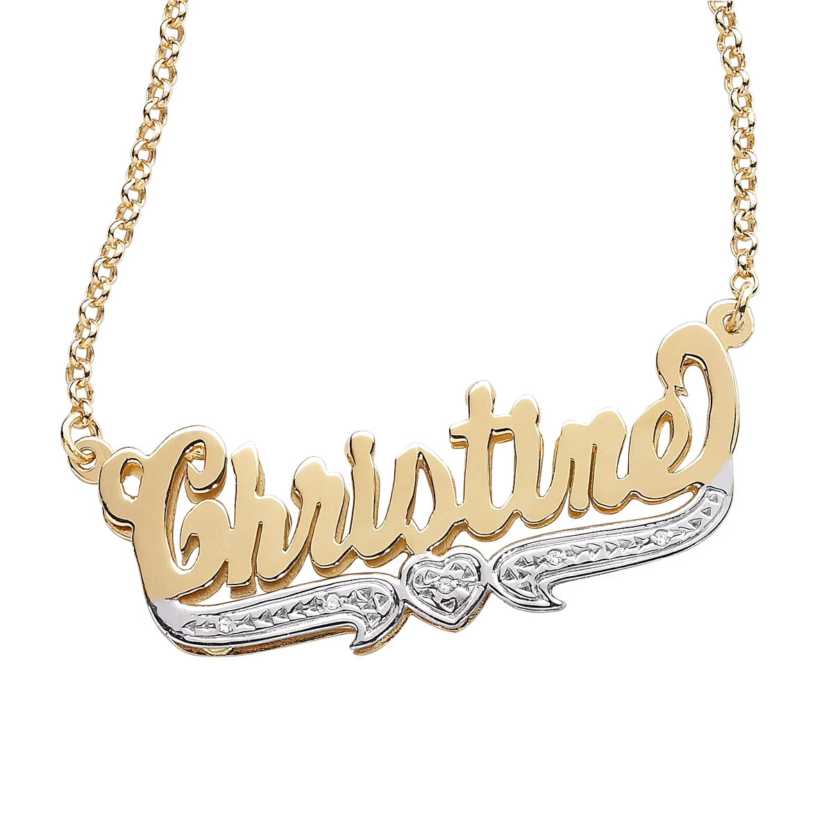 Sterling Two-Tone Script Nameplate with Diamond Accent, 20" D2555