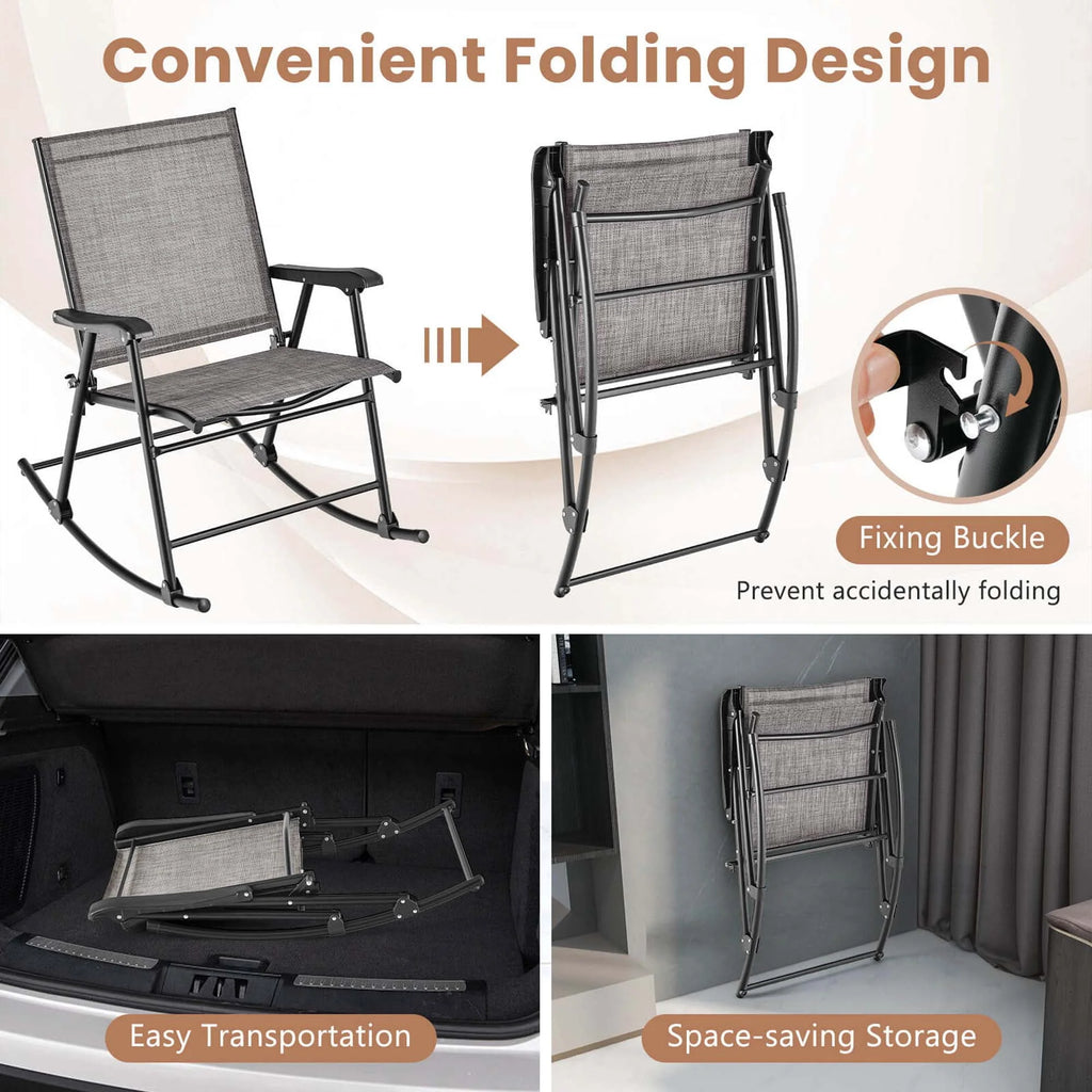 2pcs Patio Folding Rocking Chair Metal Frame E959266