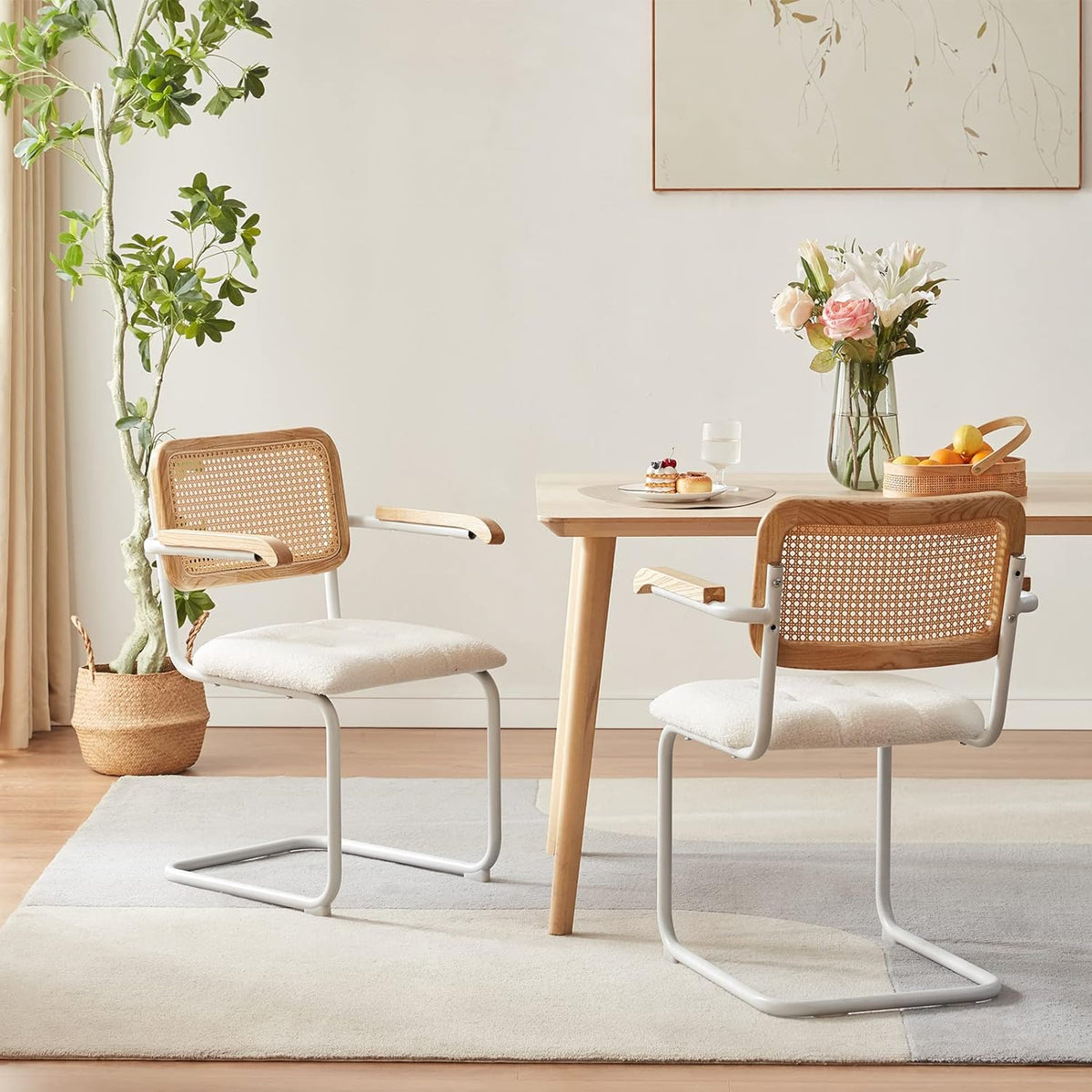 White Teddy Velvet Dining Chair Set of 2 with Armrest X8483