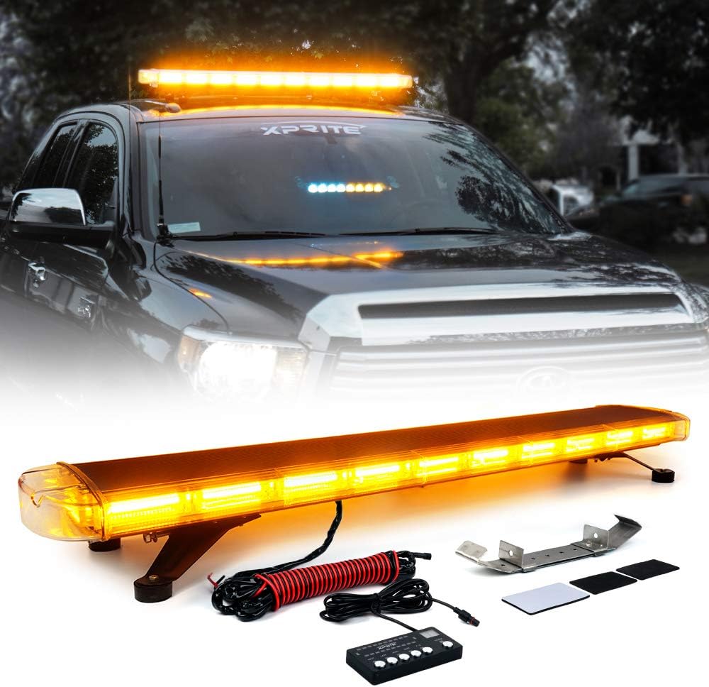47 Inch COB LED Amber Rooftop Emergency Strobe Lights Bar with Adjustable Mounting Brackets S724