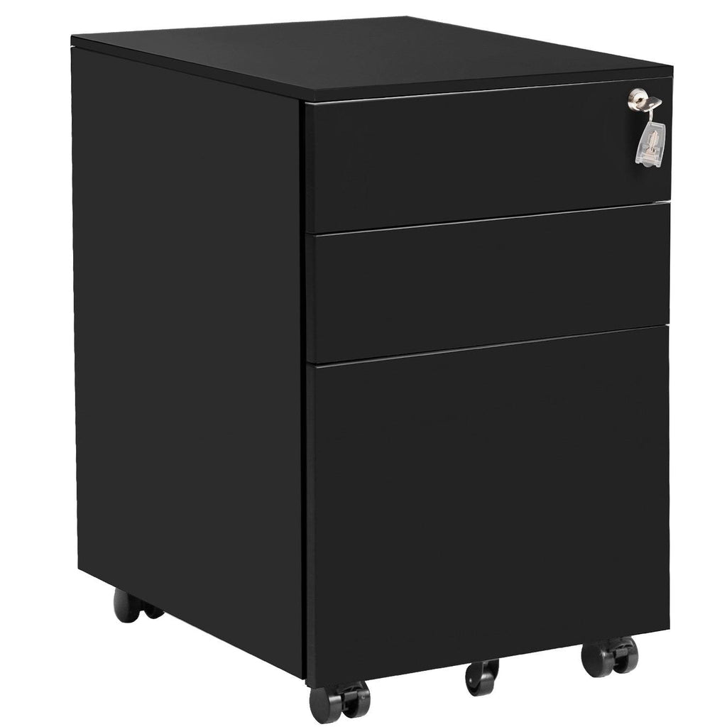 Black Metal 3 Drawer Lockable File Cabinet T873972