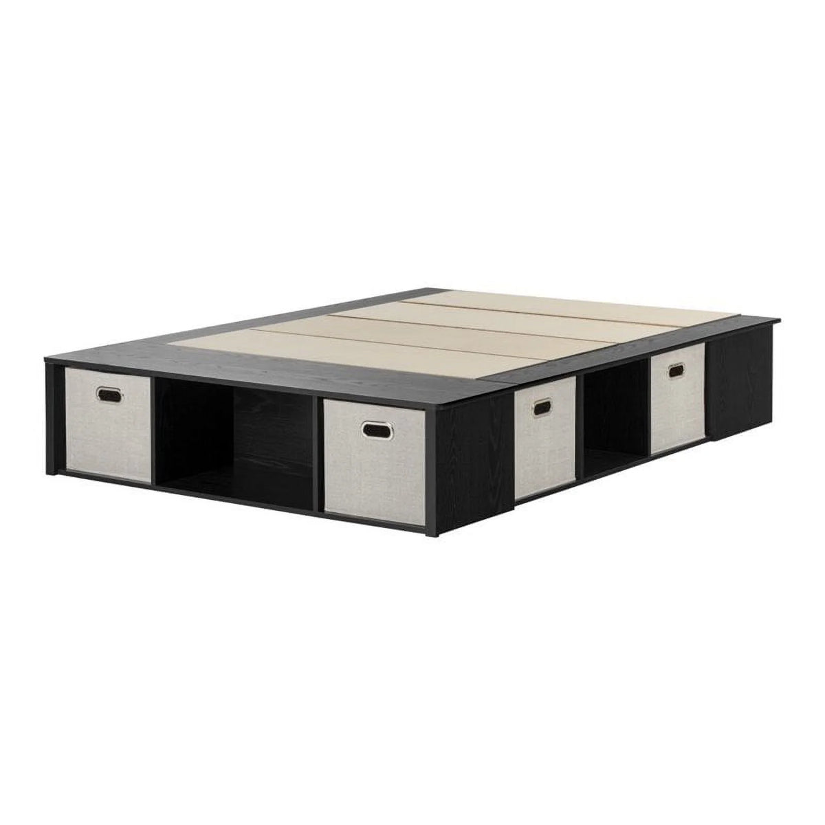 Black Oak Wood Full Storage Platform Bed Q619113