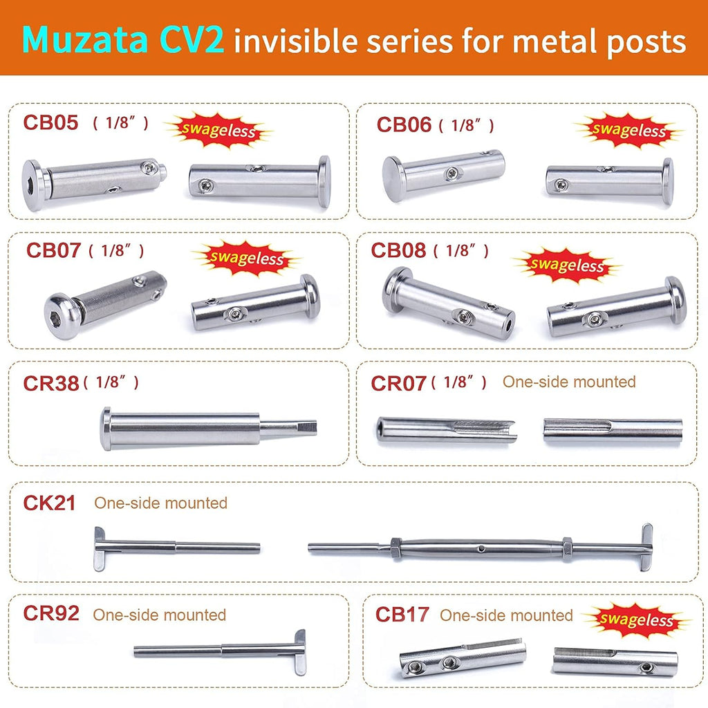 20Set Cable Railing Kit Invisible Swageless Turnbuckle Tensioner Terminal for Wood Metal Post Deck Stairs C1195