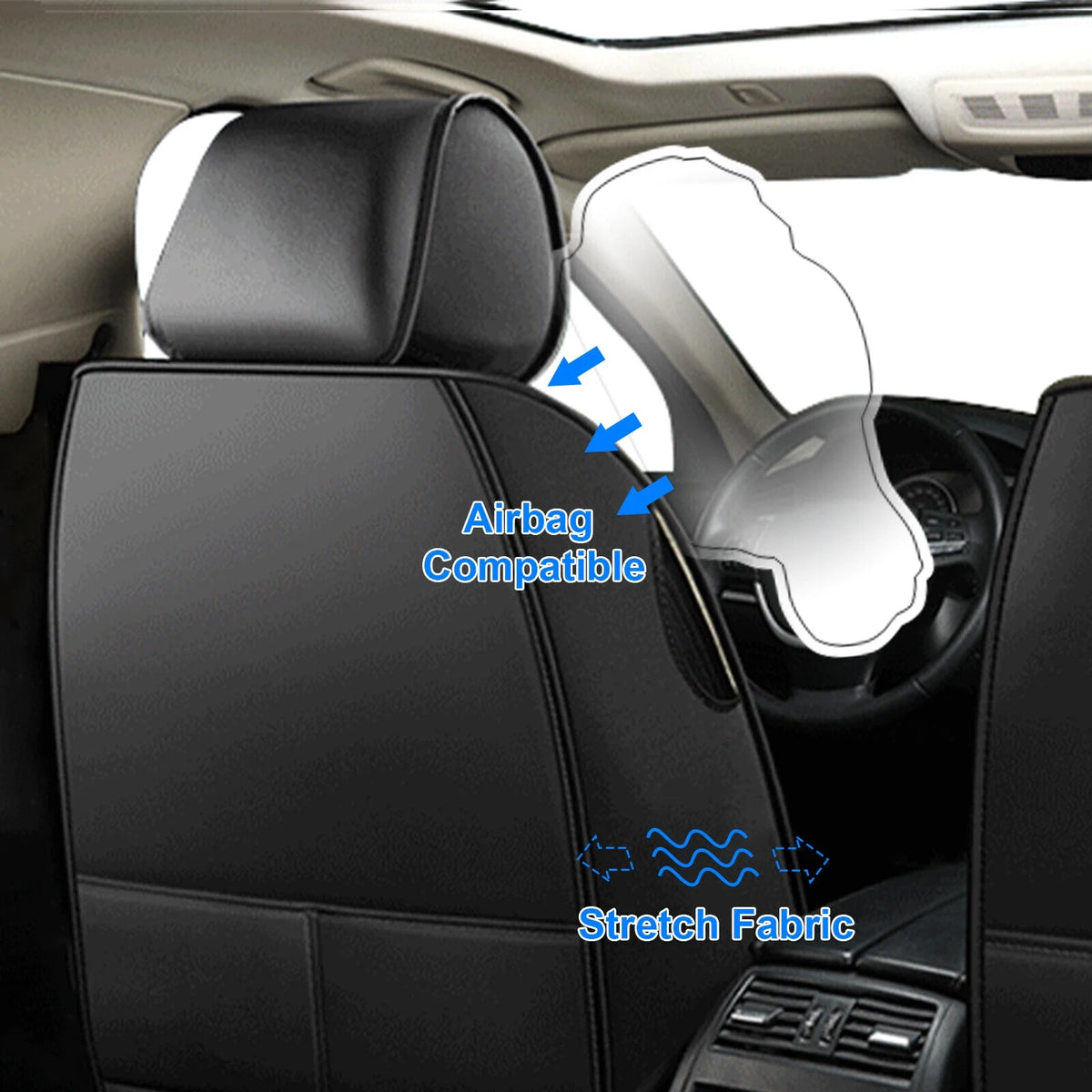 5 Seats PU Leather Car Seat Covers with 4 Pillows Black+Red I61974