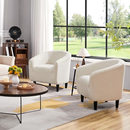 Ivory Boucle Fabric Barrel Chair I625