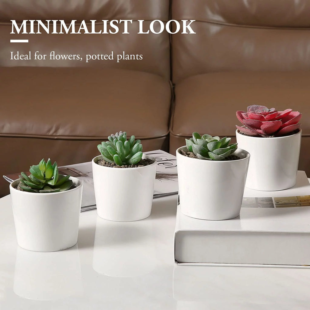 4 Piece White Ceramic Planter Pots D900876