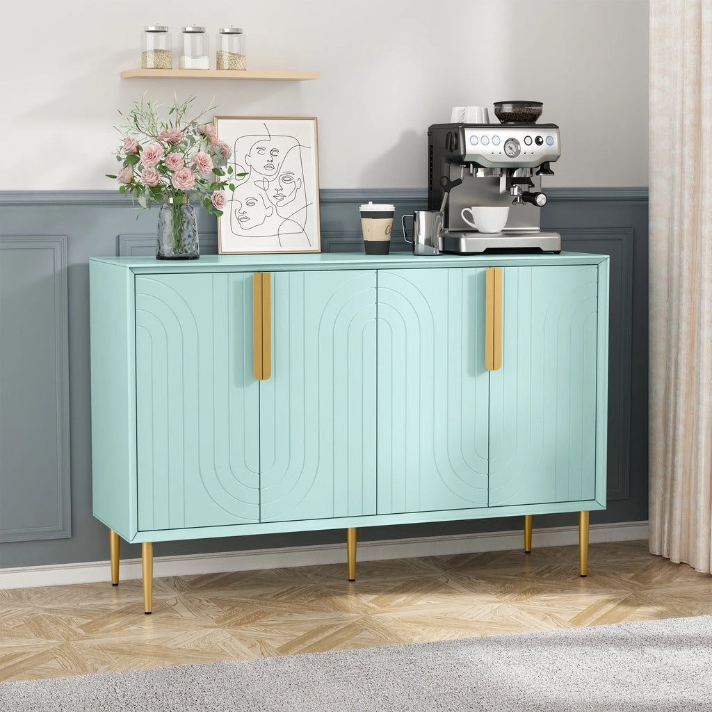 Mint Green 4 Door Accent Cabinet with Gold Legs T7976