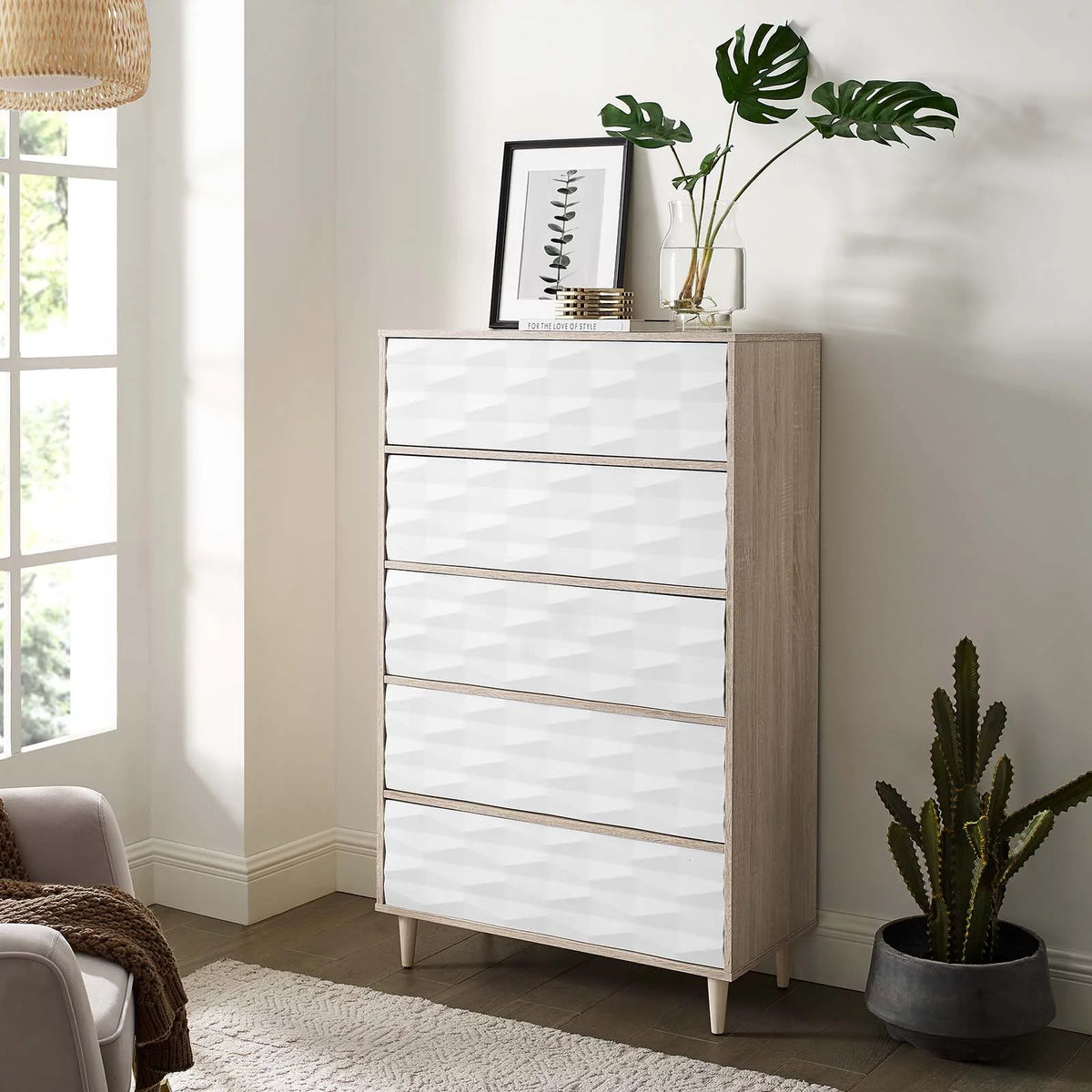 Oak White 5-Drawer Chest G914