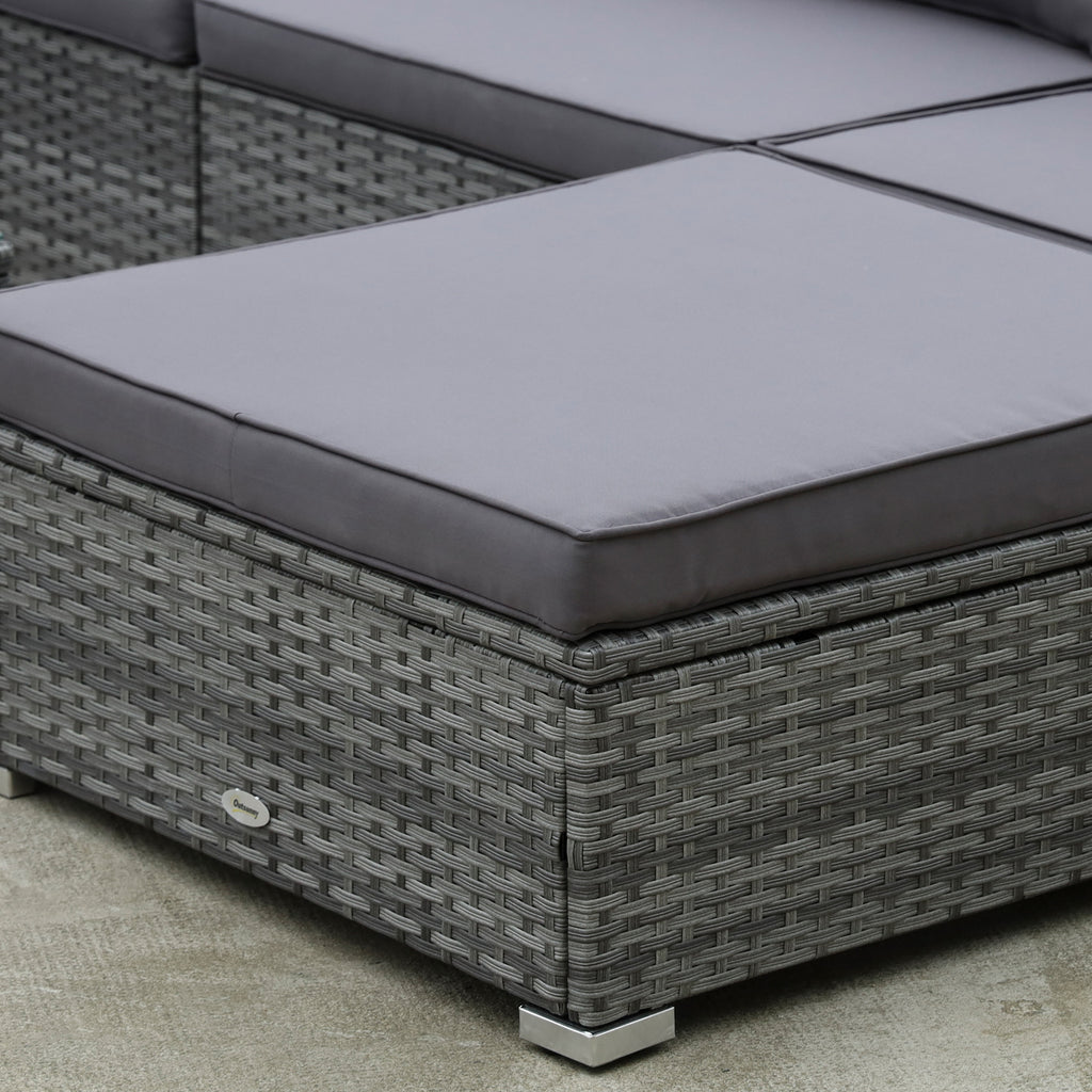 8 Pieces Gray PE Rattan Sectional Sofa with Tempered Glass Table T767