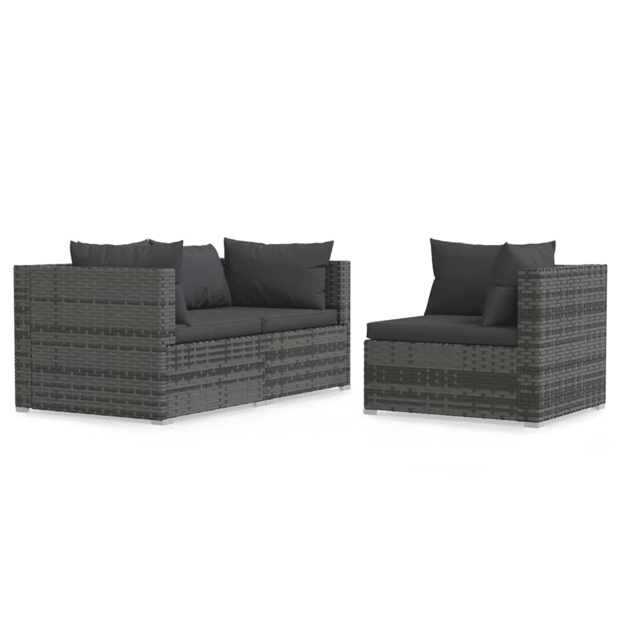 3 Piece Patio Lounge Set Gray Poly Rattan Sectional Outdoor Furniture Set A979