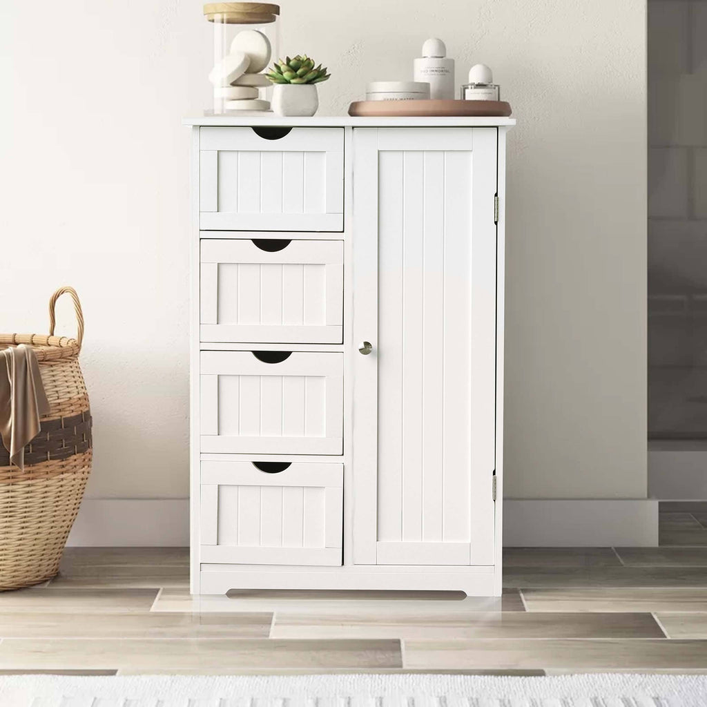 White 4 Drawers Bathroom Storage Cabinet with 2 Shelves V590