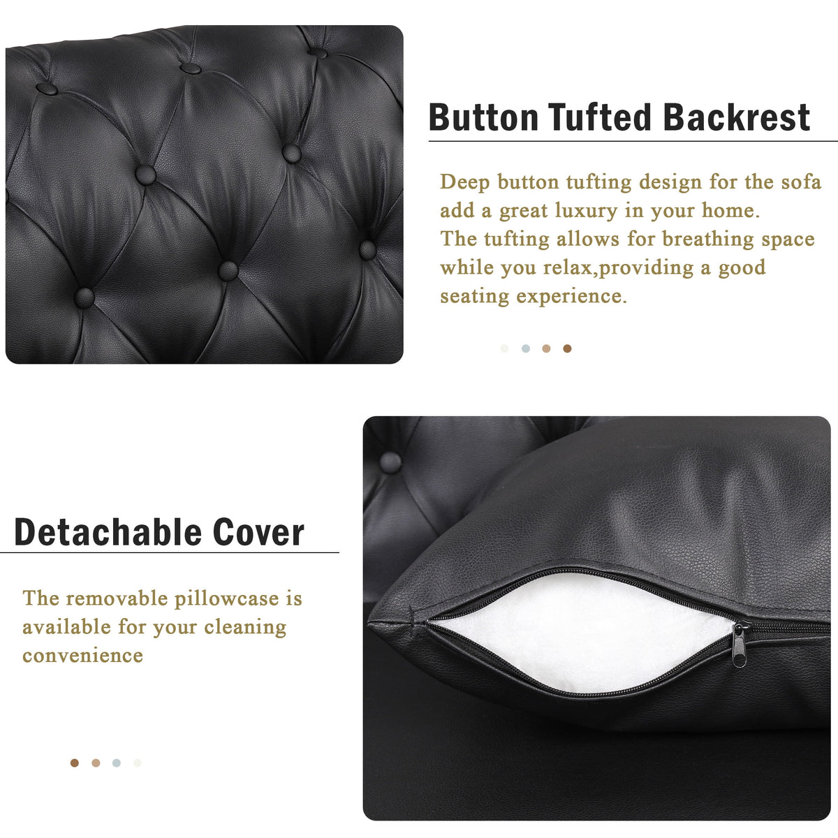 Black PU Upholstered Sofa with Metal Legs Q374