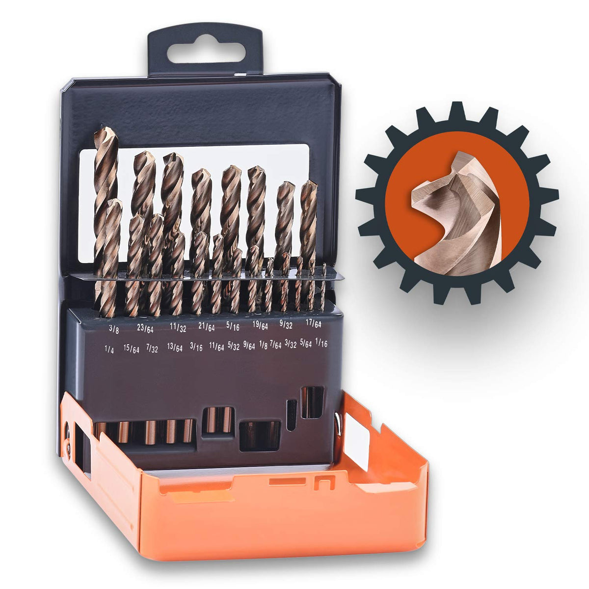 21PCS HSS Cobalt Drill Bits Set 1/16 to 3/8 Three Flute R68135