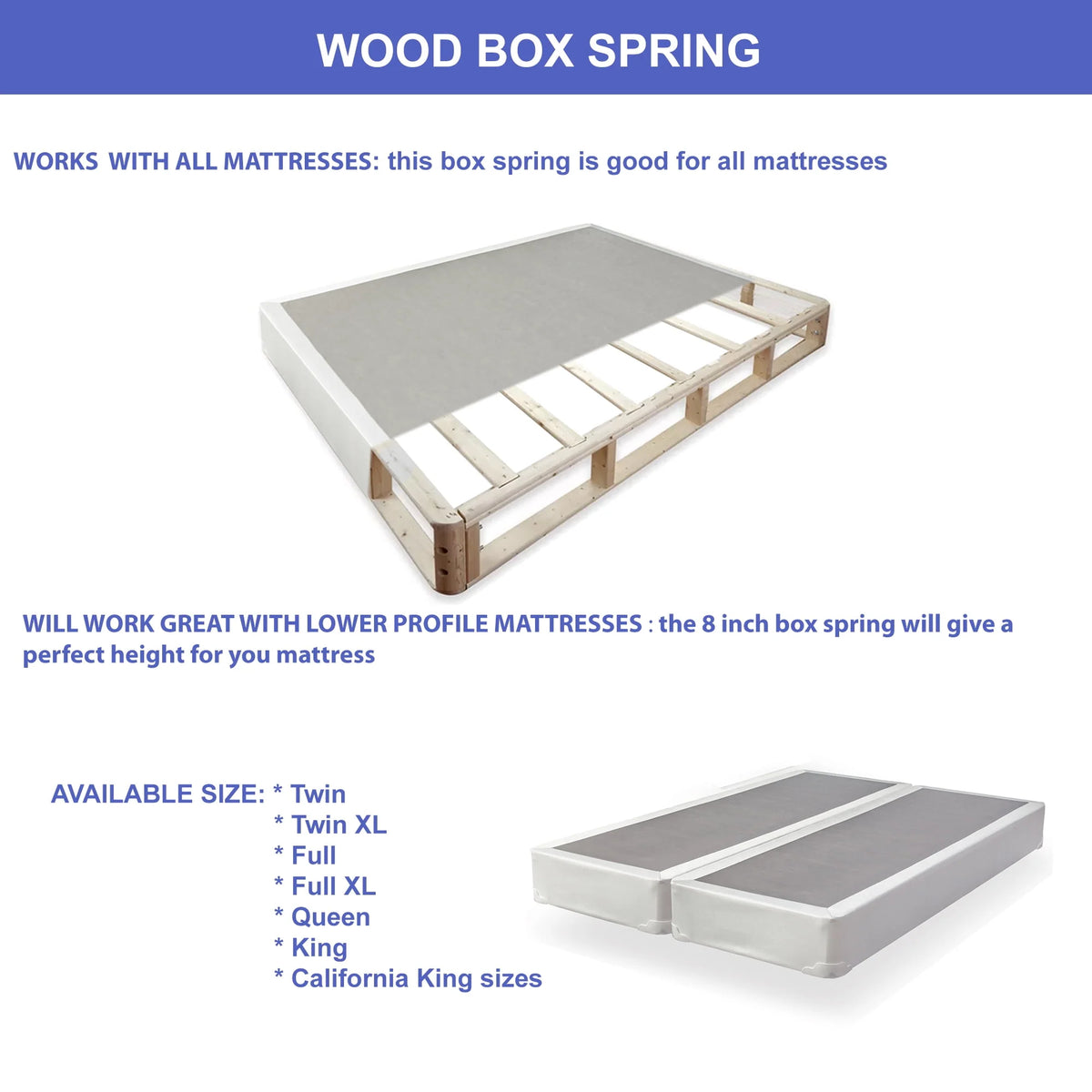 Fully Assembled Wood Box Spring for Mattress, Queen, White G2759