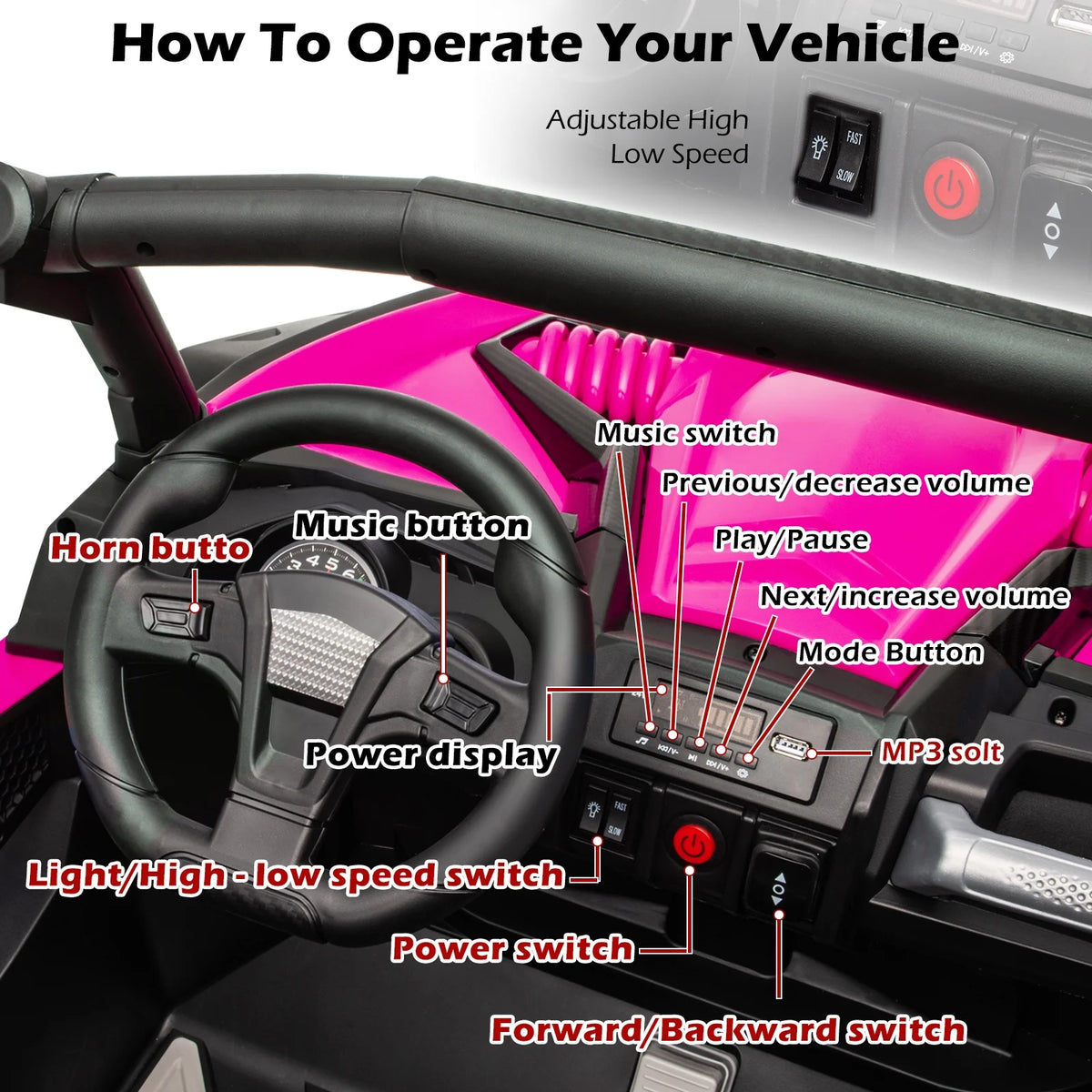 Pink 24V 4x4 Ride on Car UTV 2 Seater D967