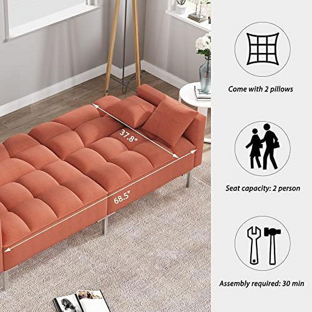 Modern Linen Convertible Futon Sofa Bed with 2 Pillows G228723