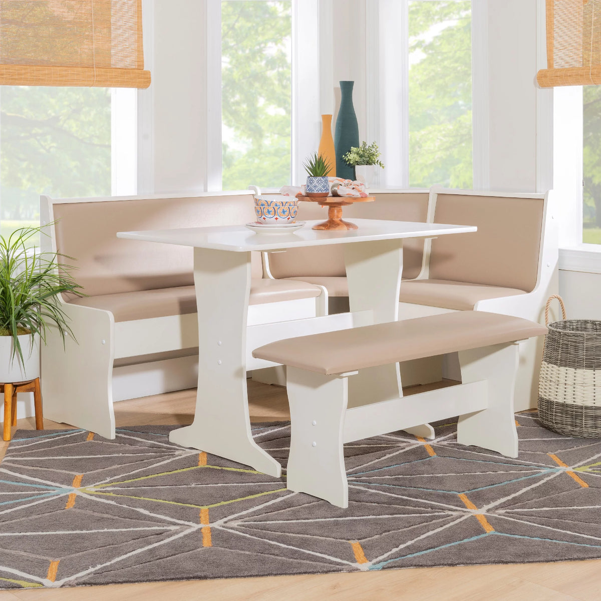 Tan Dining Table and Bench Set with Storage Y58931