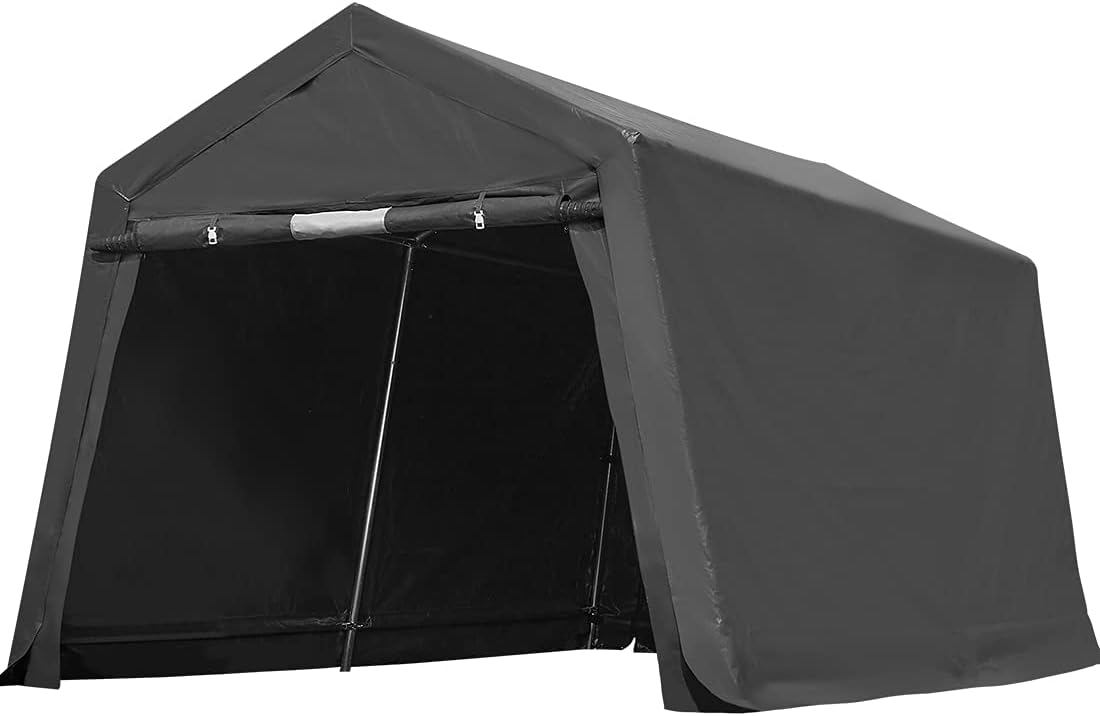 Gray Steel Metal Peak Roof Portable Garage Shelter Storage Shed Carport with 2 Roll up Doors R390015