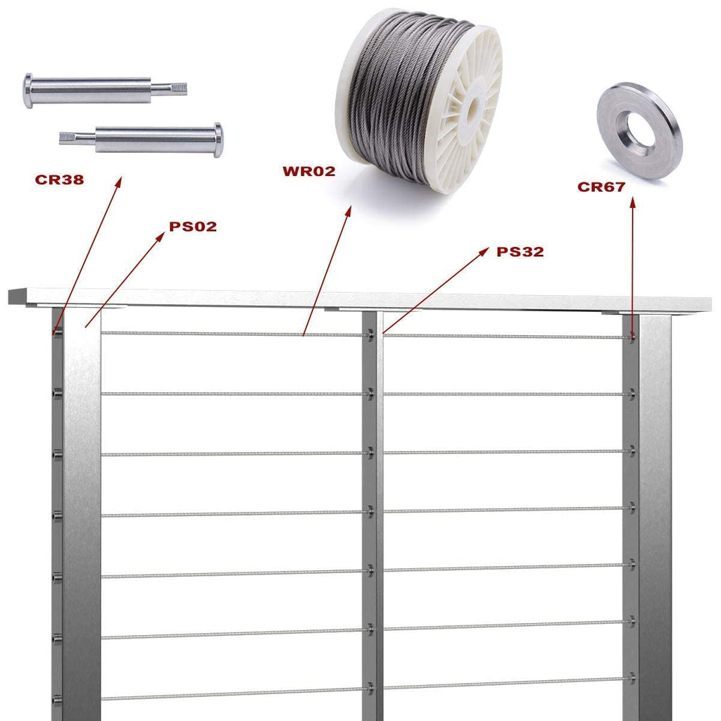 36x3/8x2 Stainless Steel Brushed Pre-Drilled Cable Railing Post G342655