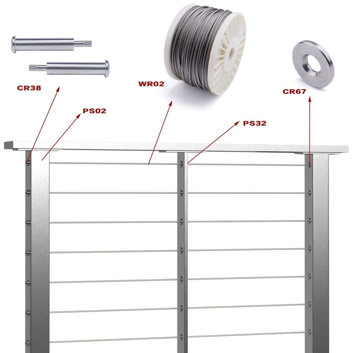 36x3/8x2 Stainless Steel Brushed Pre-Drilled Cable Railing Post G342655