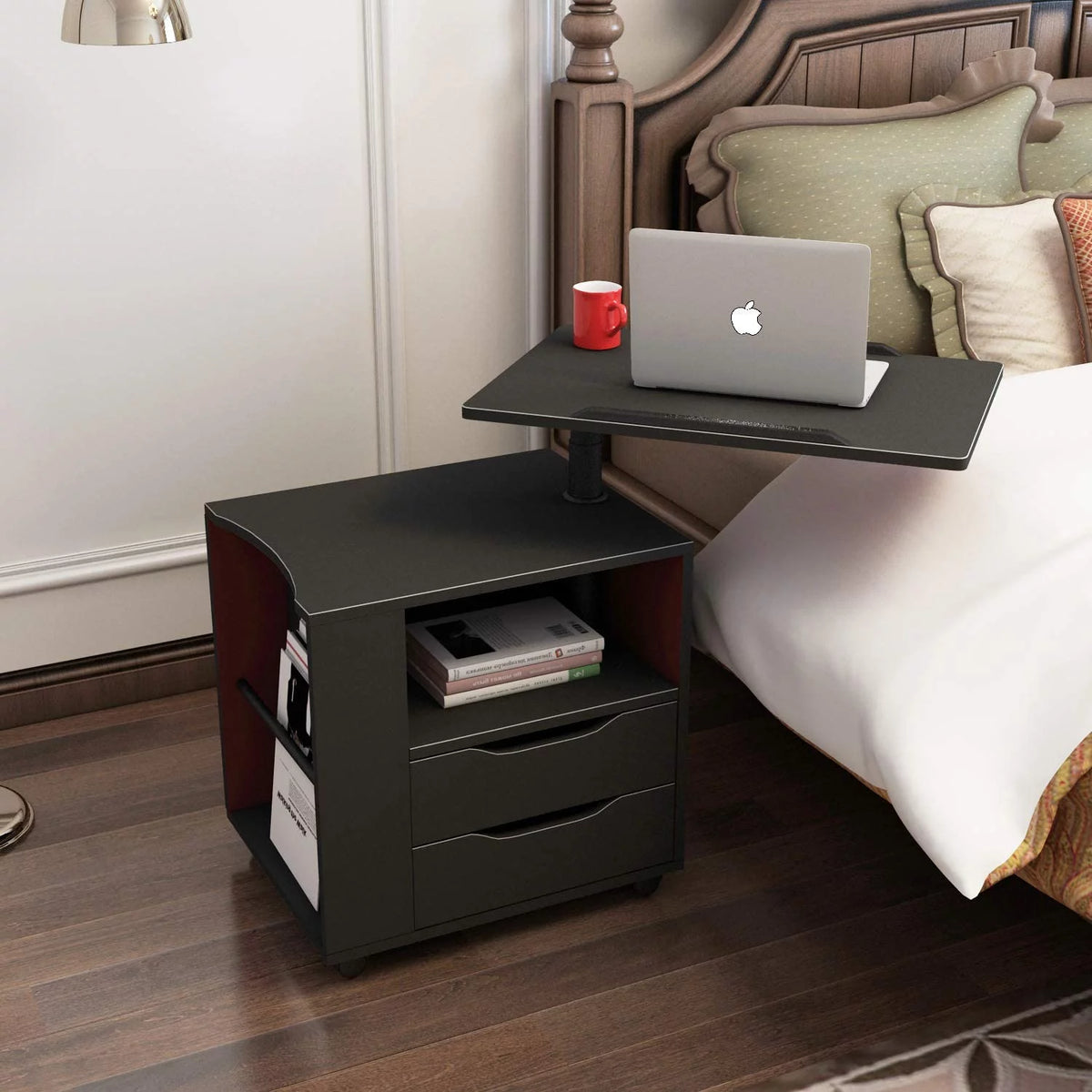 Black 2 Drawer Height Adjustable Nightstand D2728