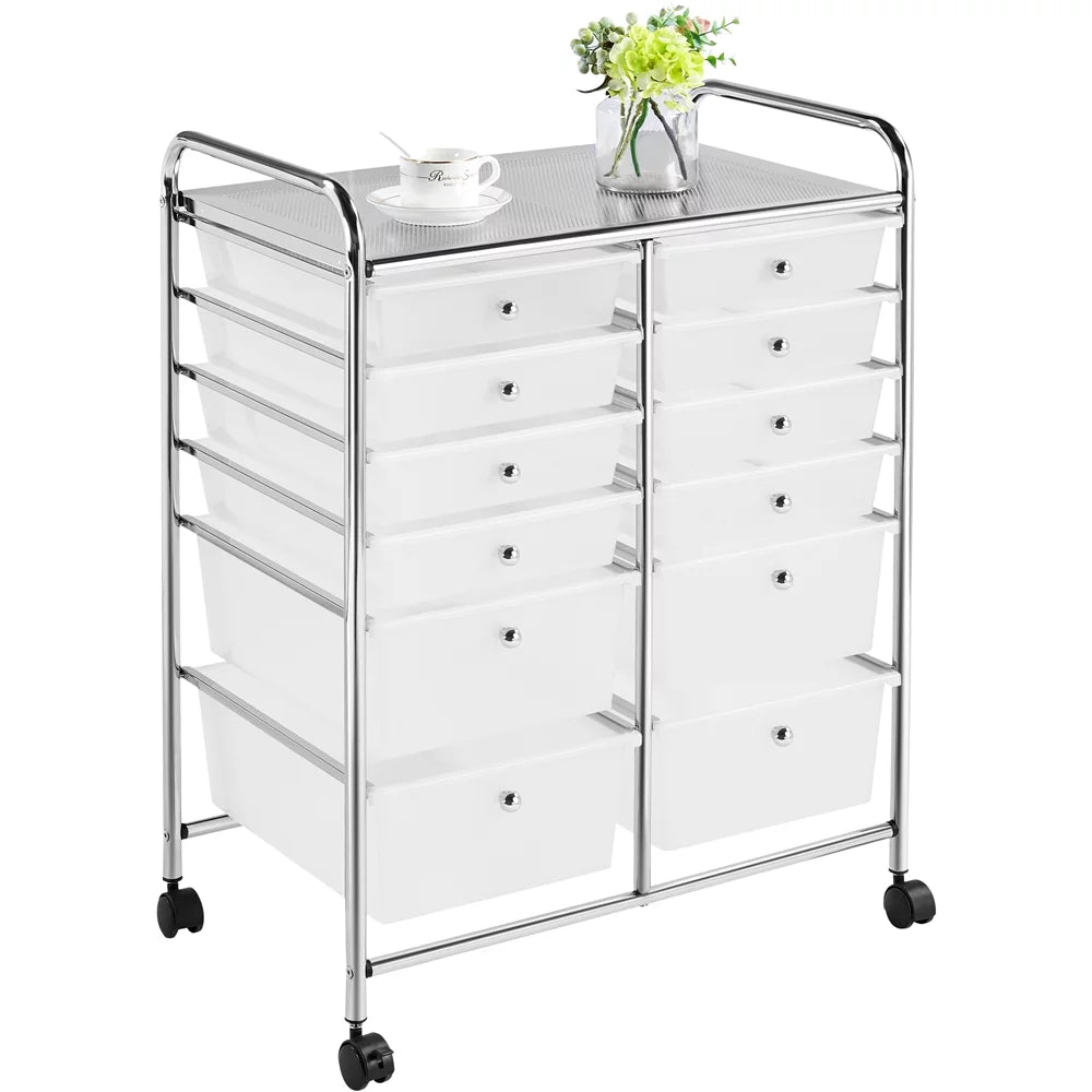 12 Drawer Rolling Storage Cart with Castors, Black W3003
