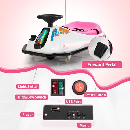 24V Electric Go Kart for Kids, Up to 7.5 mph, Brushless Motor, Pink-White E819