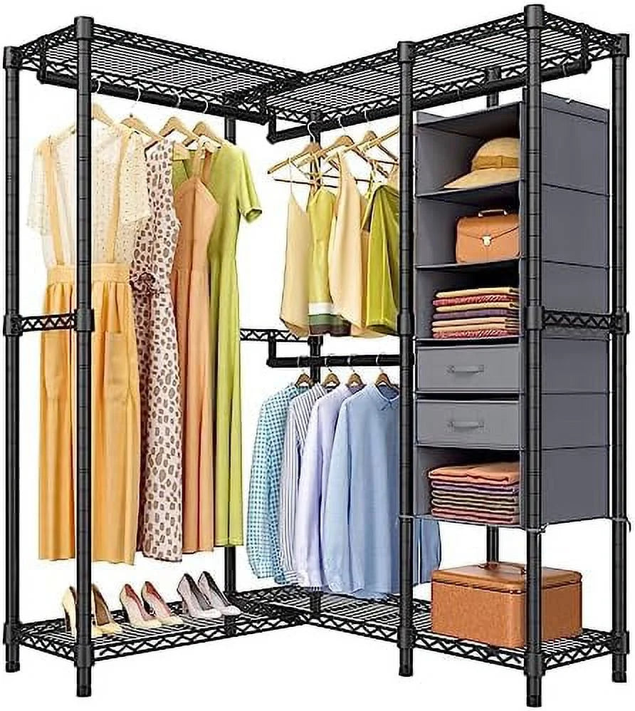 Heavy Duty Black Metal Garment Rack with Shelves Z616