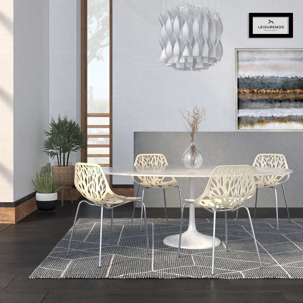 Cream Dining Chair with Chromed Legs Set of 4 A5955