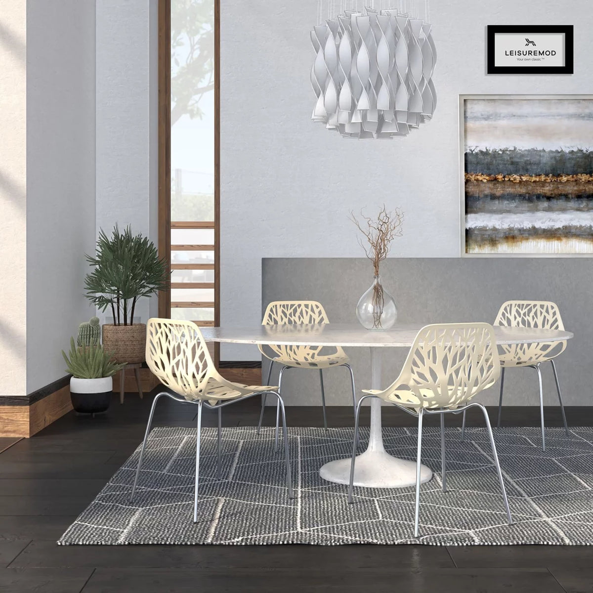Cream Dining Chair with Chromed Legs Set of 4 A5955