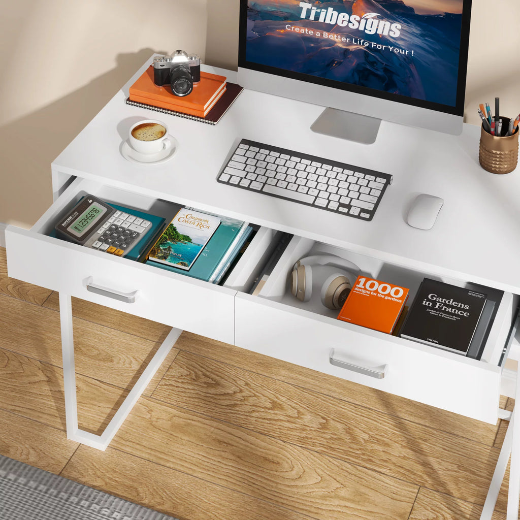White Computer Desk with 2 Storage Drawers J739669