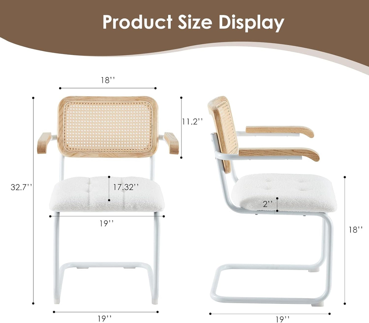 White Teddy Velvet Dining Chair Set of 2 with Armrest X8483