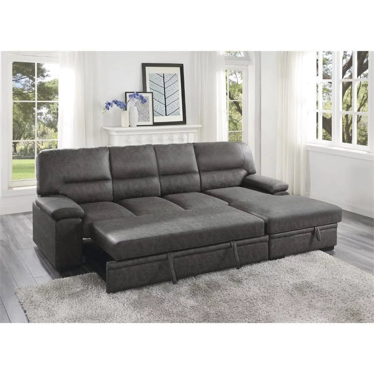 Dark Gray Microfiber Sectional with Right Chaise P6454