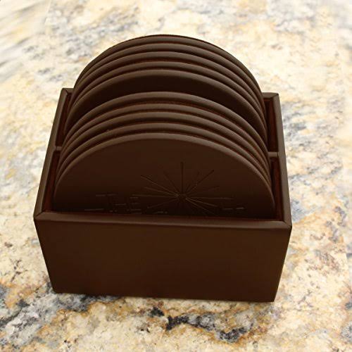 Brown Leatherette 10 Round Coaster Set I945