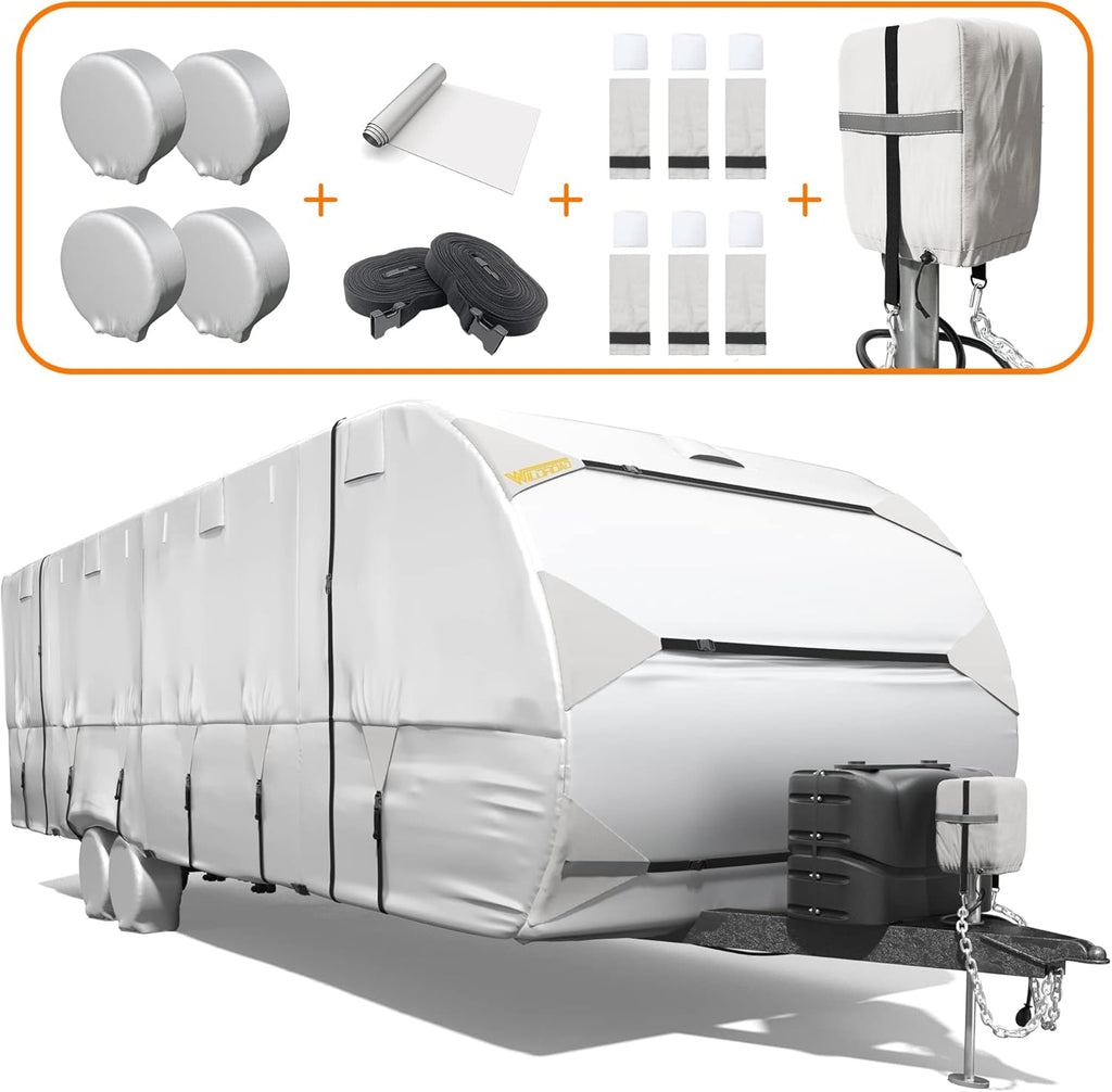 RV Trailer Cover 300D Waterproof Windproof Anti-UV for 24'-27' RV with Jack Cover G21009