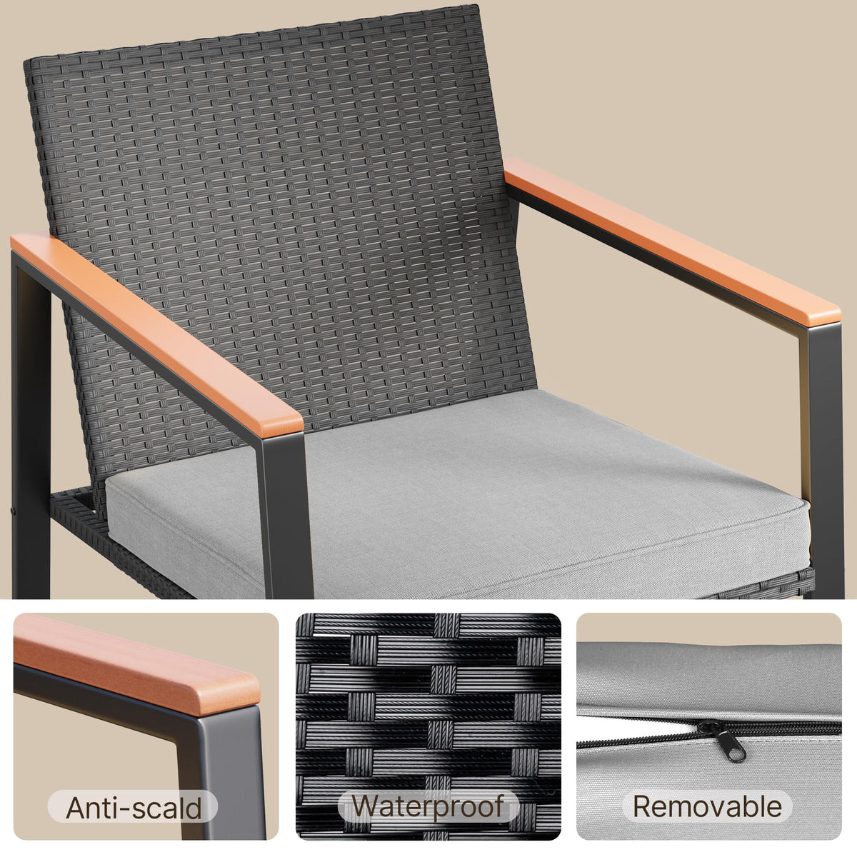 3 Pieces Patio Rocking Chairs Set with Glass Coffee Table W608701