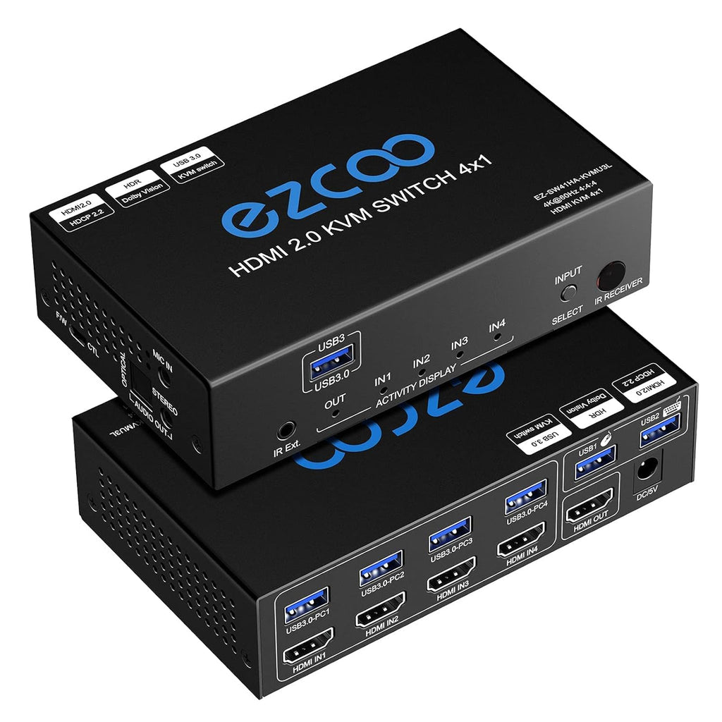 4-Port USB 3.0 KVM Switch HDMI 4K 60Hz with USB Peripheral Hub and IR Remote E669