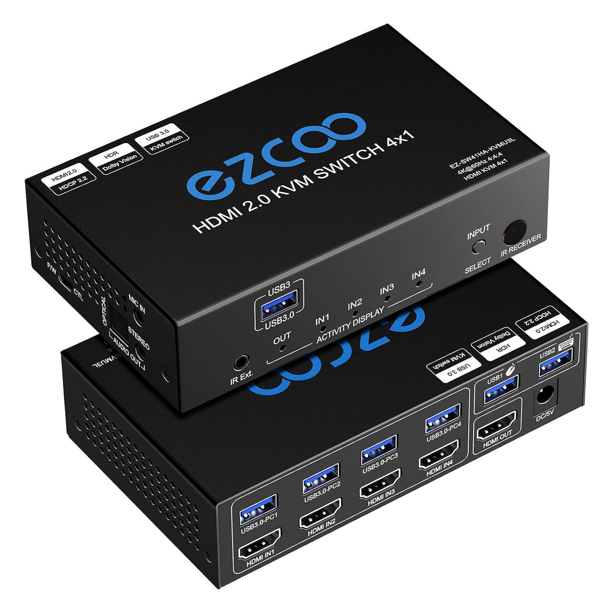 4-Port USB 3.0 KVM Switch HDMI 4K 60Hz with USB Peripheral Hub and IR Remote E669