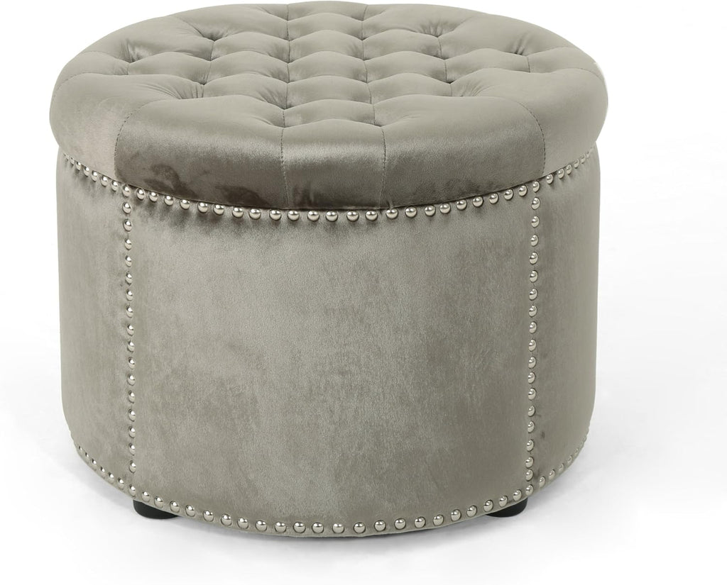 Grey Velvet Tufted Ottoman W929