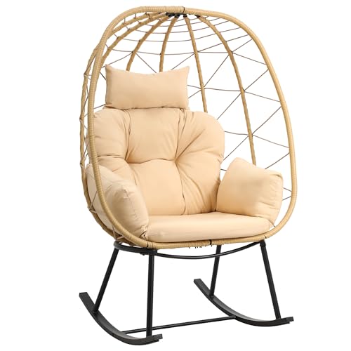 Oversized Light Gray Wicker Rattan Rocking Egg Chair M20152