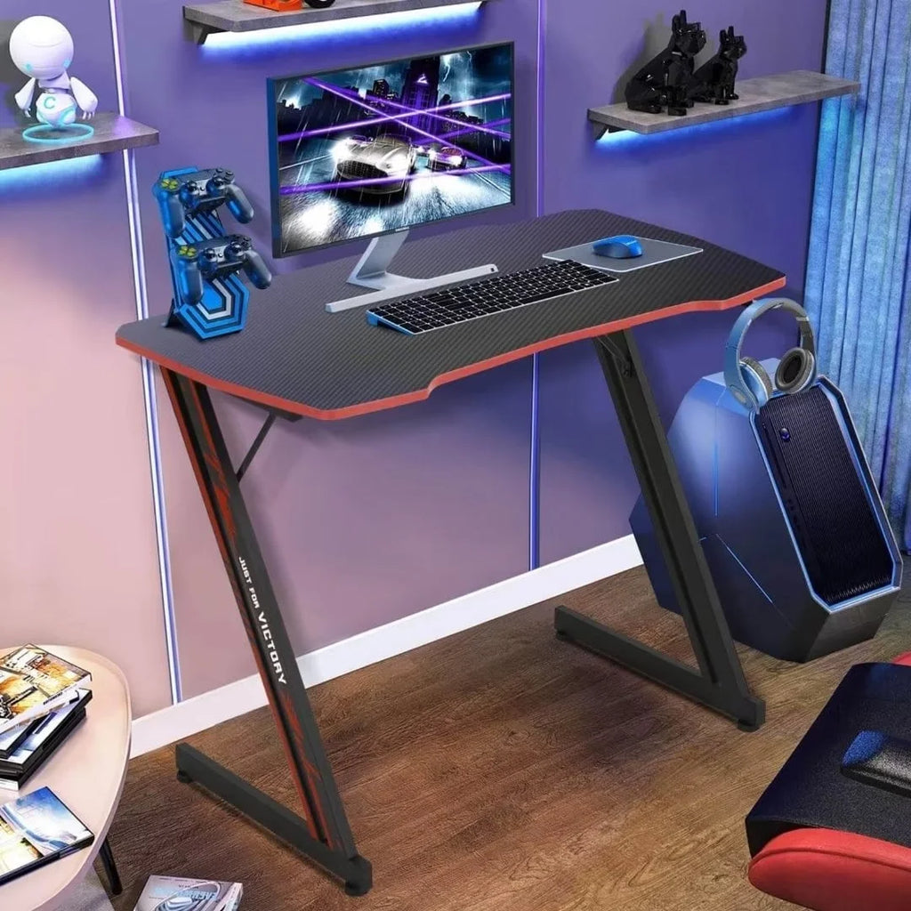 39.4 inch Blue Z-Shaped Gaming Desk with Headphone Hook K15217